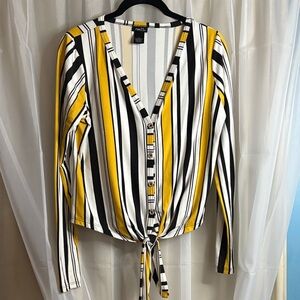 Yellow and Black Striped Button-Down Blouse
